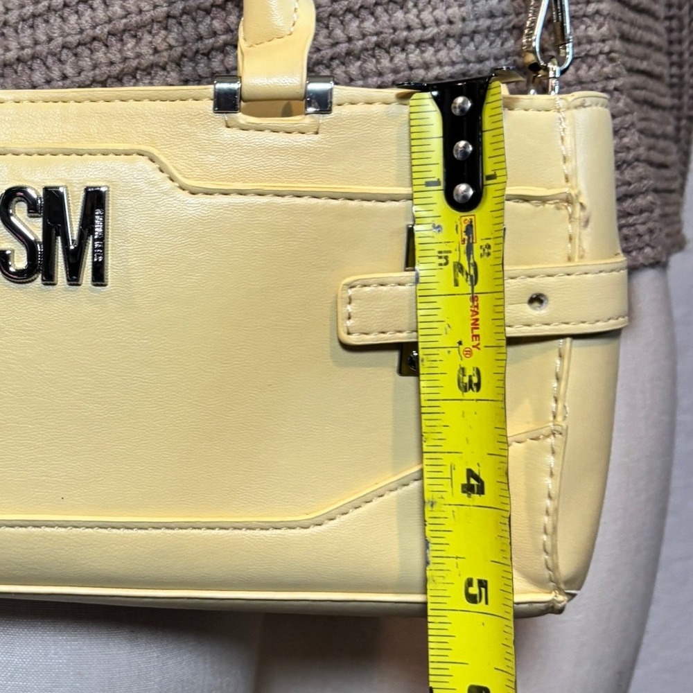 Steve Madden Pale Yellow Faux Leather Satchel Crossbody Handbag Silver SM Logo - Picture 6 of 14